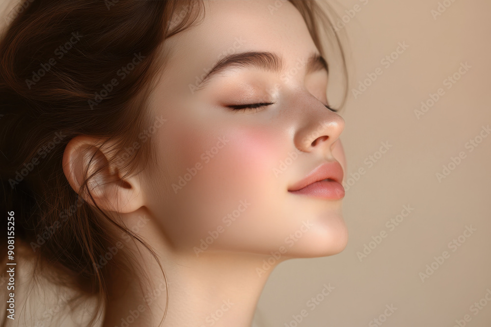 A close up of a girl's face with her eyes closed A close up of a girl's face with her eyes closed