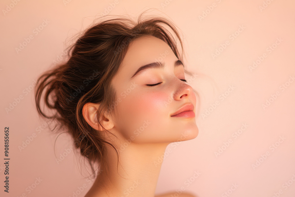 A close up of a girl's face with her eyes closed A close up of a girl's face with her eyes closed