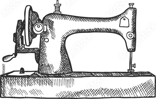 Sewing machine hand drawn sketch. Seamstress symbol