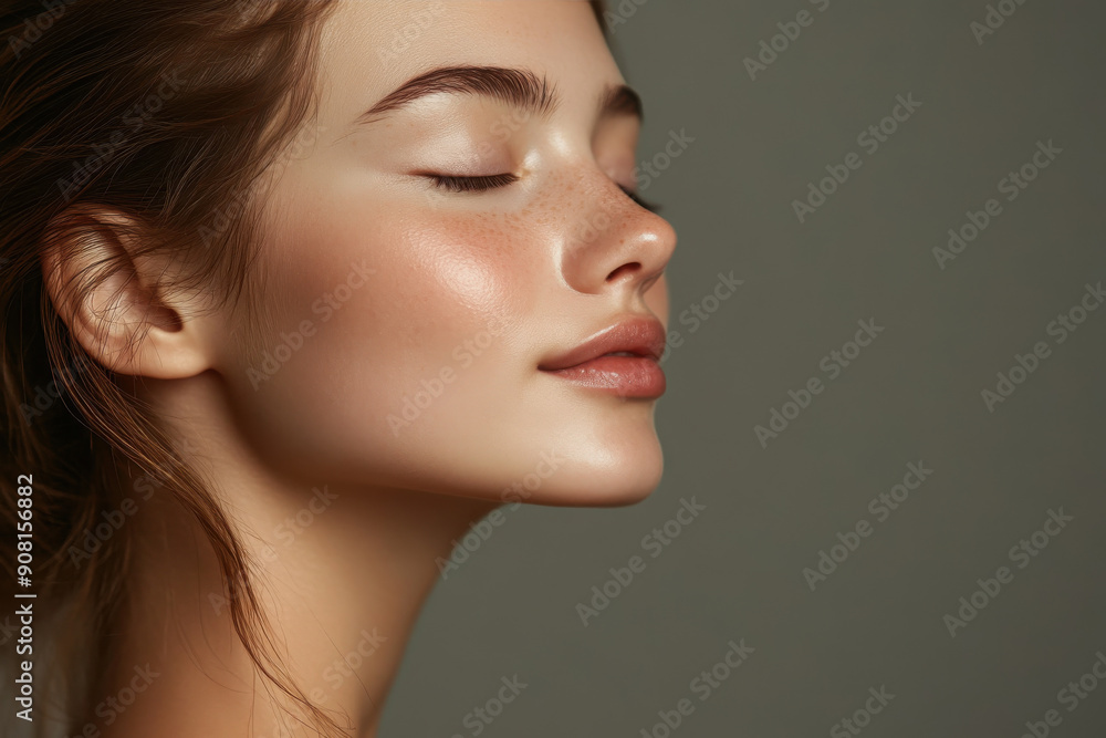 A close up of a girl's face with her eyes closed A close up of a girl's face with her eyes closed