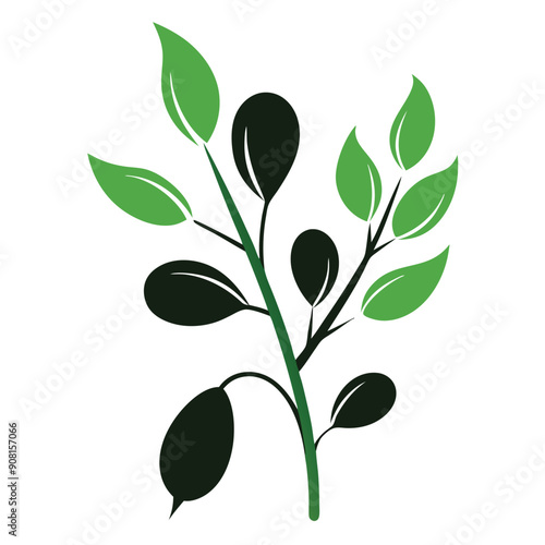 green chickpeas arranged on a twig with leaves, vector illustration 