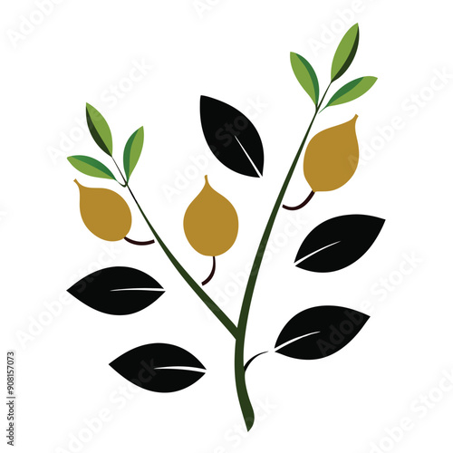 green chickpeas arranged on a twig with leaves, vector illustration 