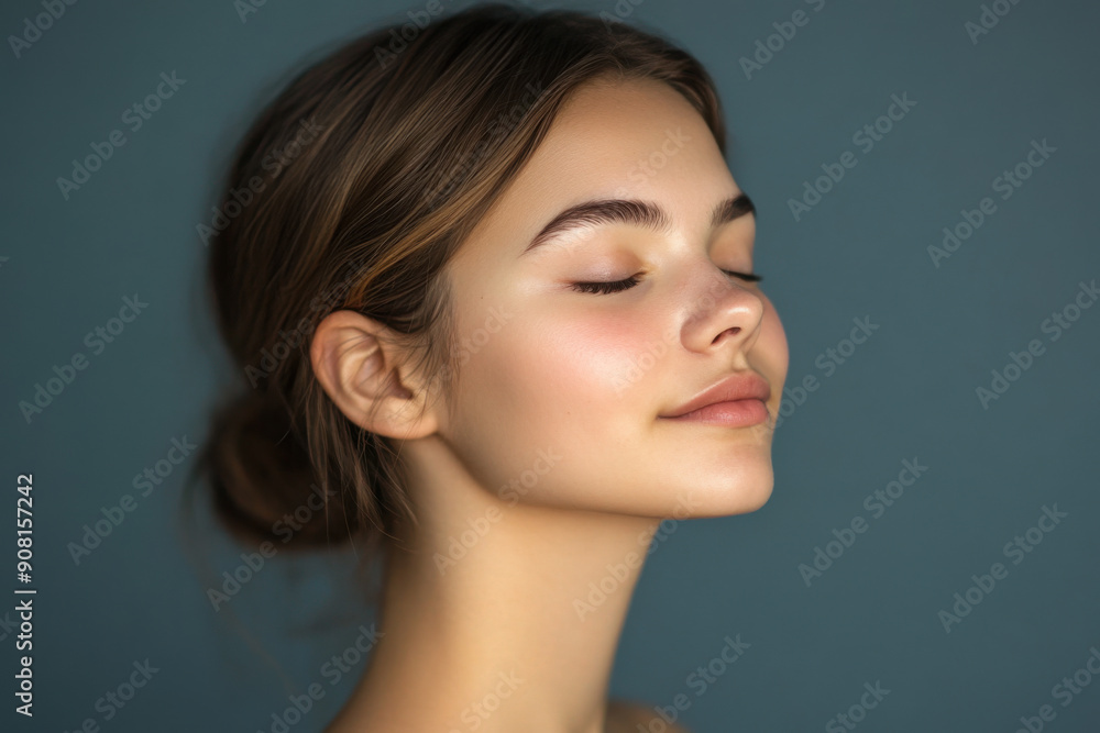A close up of a girl's face with her eyes closed A close up of a girl's face with her eyes closed