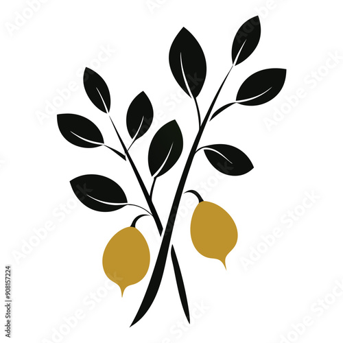 green chickpeas arranged on a twig with leaves, vector illustration 