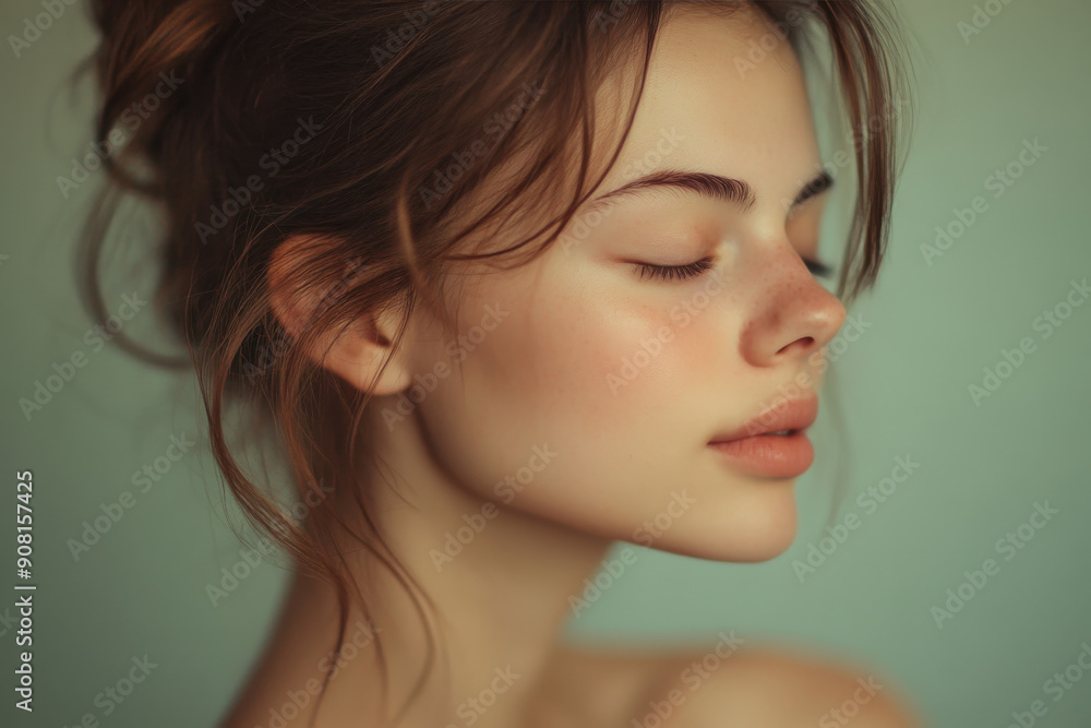 A close up of a girl's face with her eyes closed A close up of a girl's face with her eyes closed