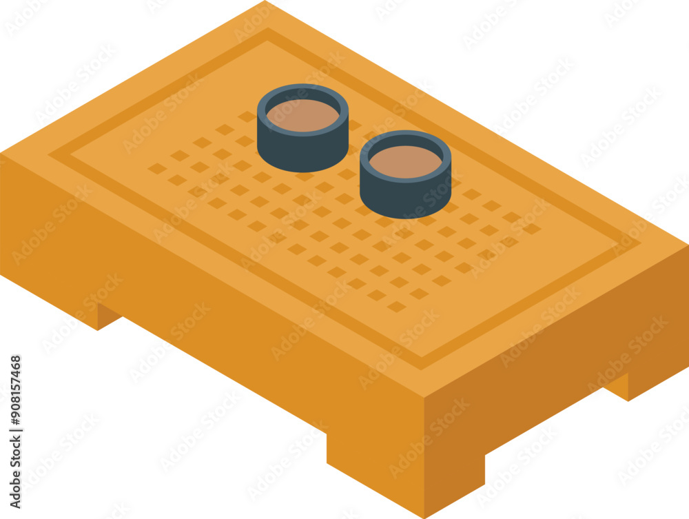Fototapeta premium Wooden tea table with two cups standing on it, isometric illustration isolated on white background