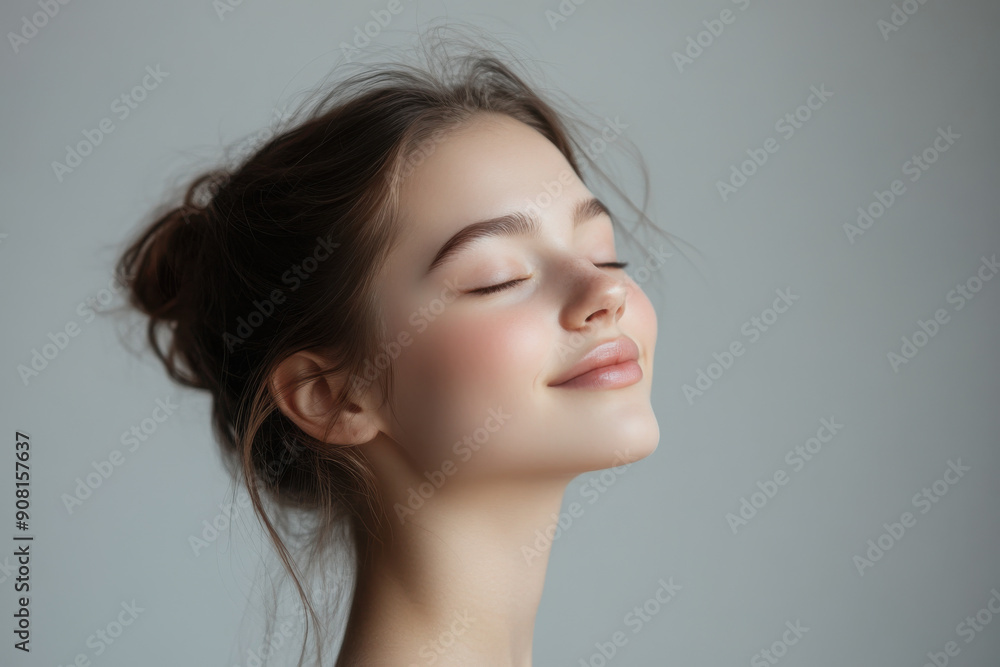 A close up of a girl's face with her eyes closed A close up of a girl's face with her eyes closed
