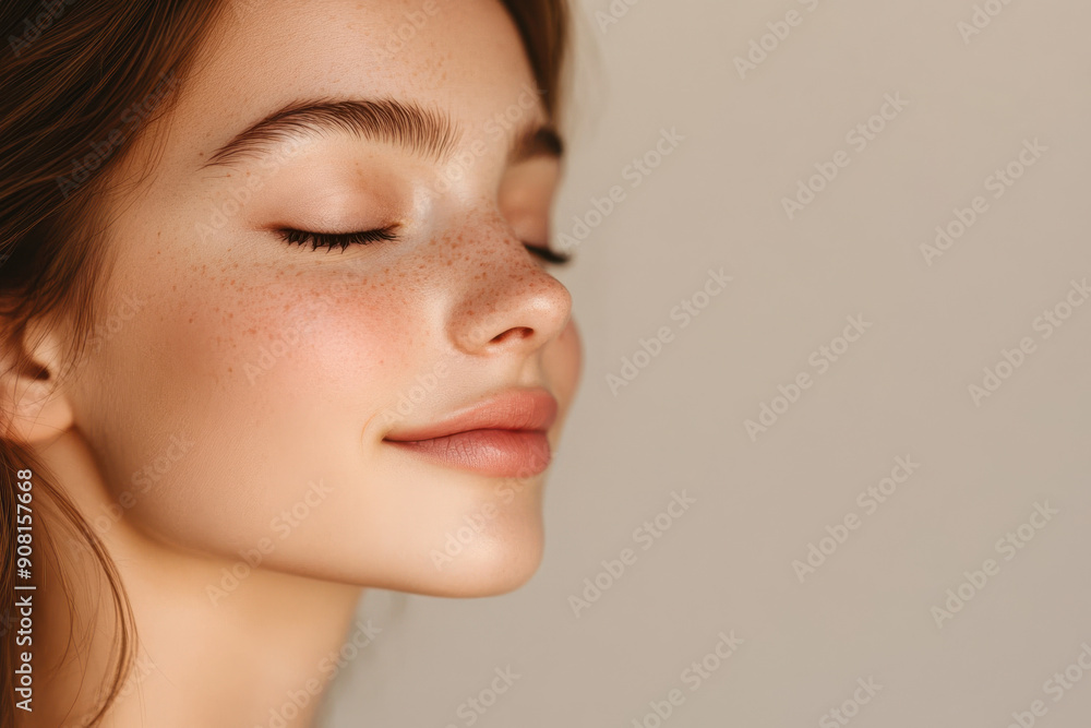 A close up of a girl's face with her eyes closed A close up of a girl's face with her eyes closed