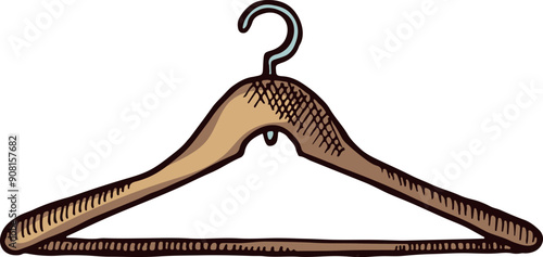 Wooden rack color drawing. Clothing hanger illustration