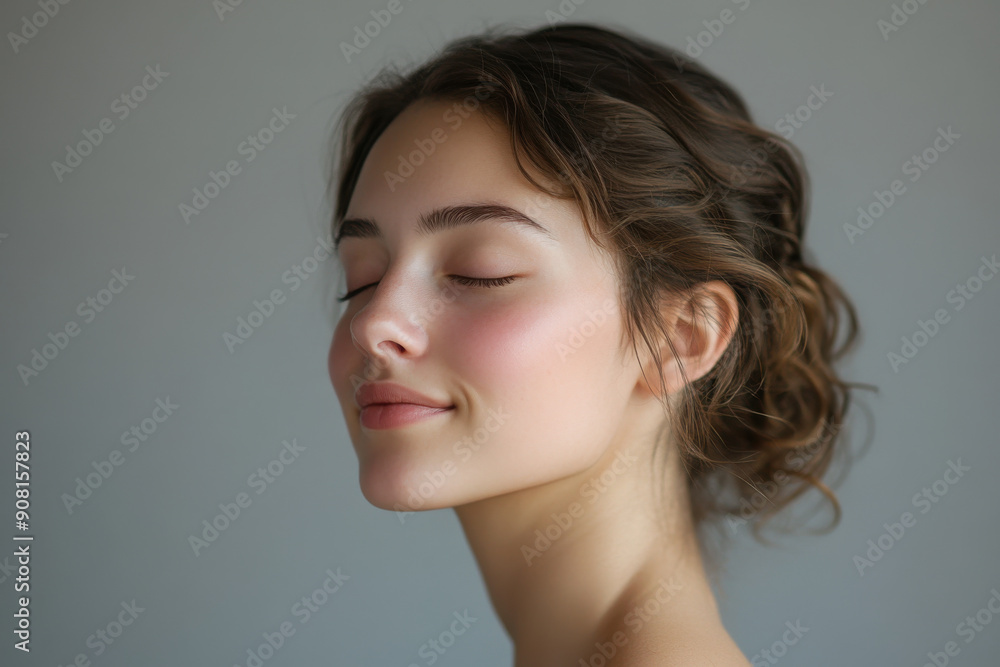 A close up of a girl's face with her eyes closed A close up of a girl's face with her eyes closed