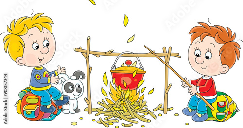 Little boy-scouts with a sm...