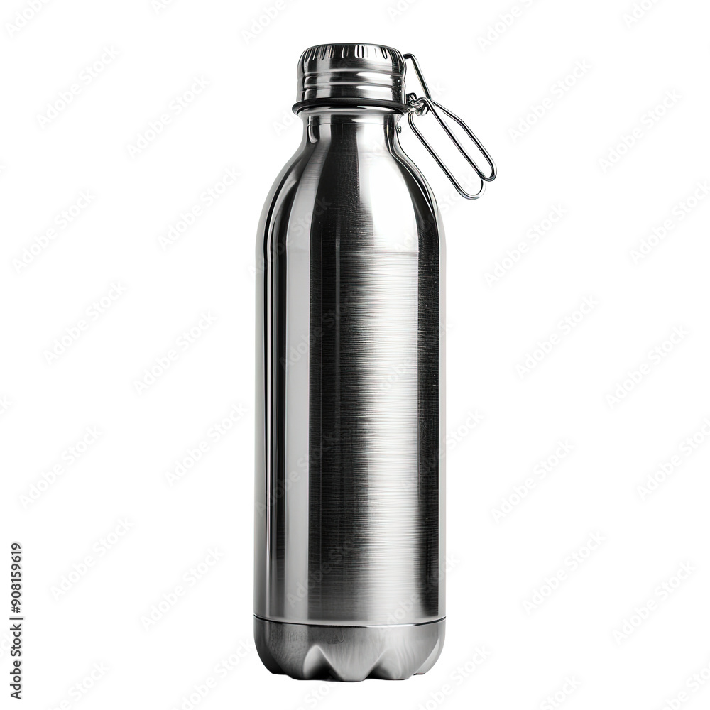 Stainless steel water bottle on transparent background, png Stainless steel water bottle on transparent background, png
