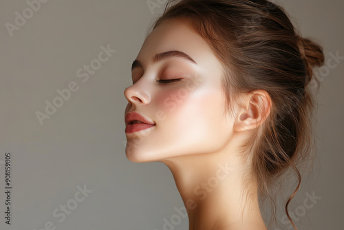 A close up of a girl's face with her eyes closed