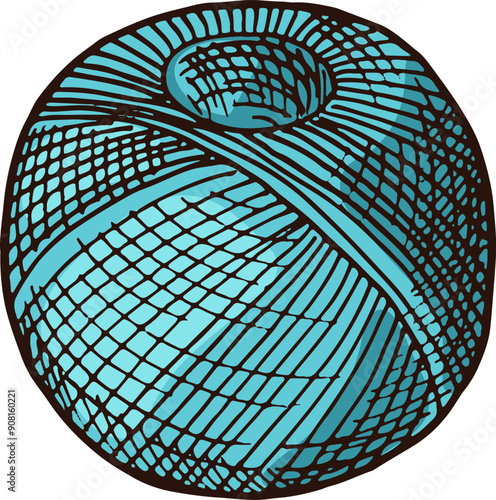 Blue thread ball. String roll color sketch