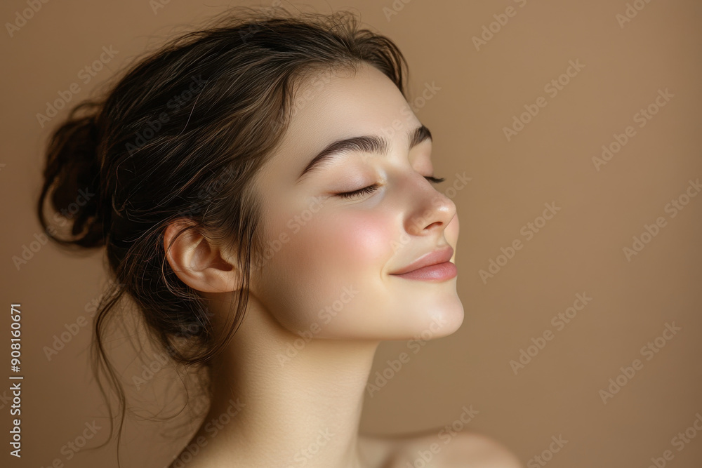 A close up of a girl's face with her eyes closed A close up of a girl's face with her eyes closed