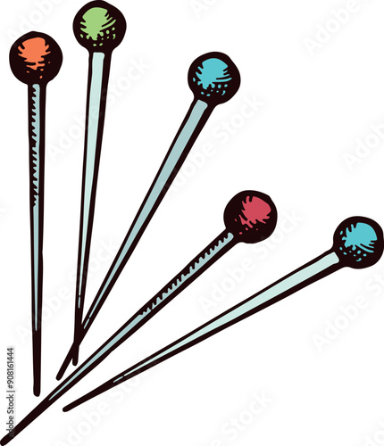 Sewing pins color drawing. Color ball needles