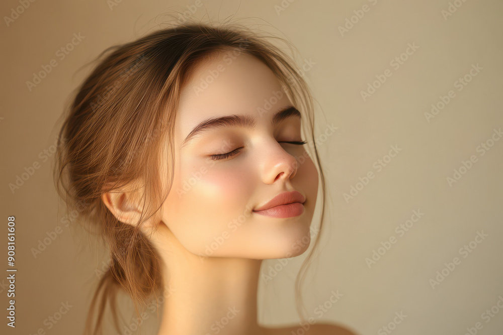 A close up of a girl's face with her eyes closed A close up of a girl's face with her eyes closed