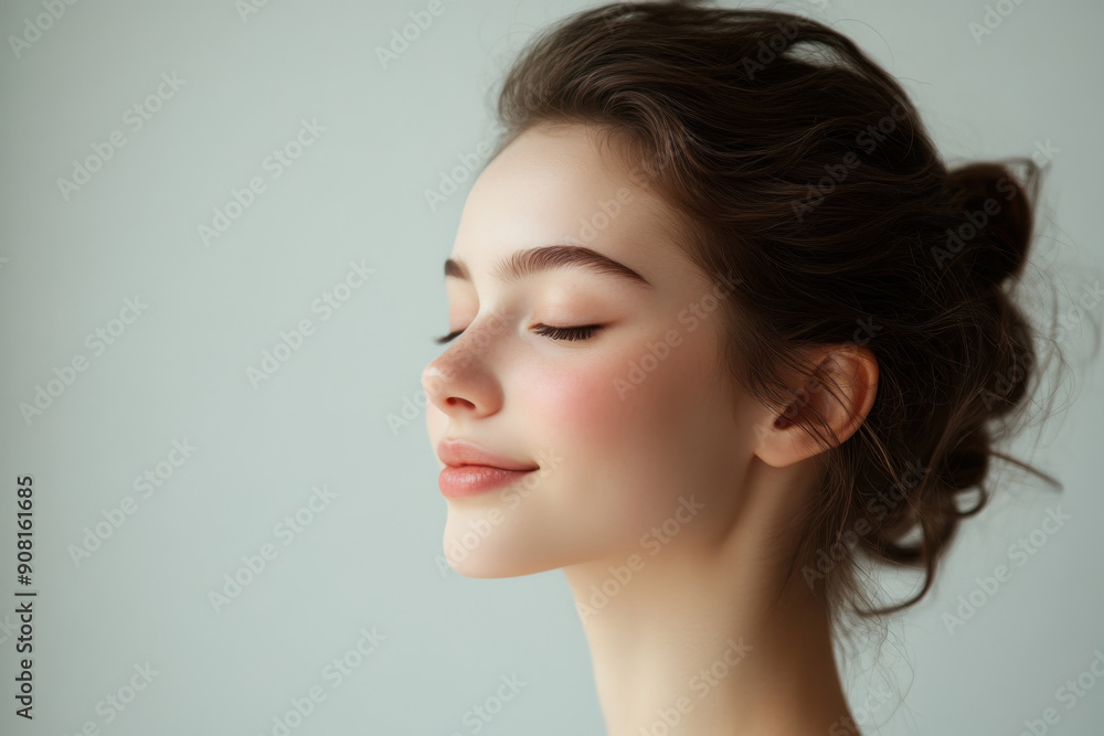 A close up of a girl's face with her eyes closed A close up of a girl's face with her eyes closed