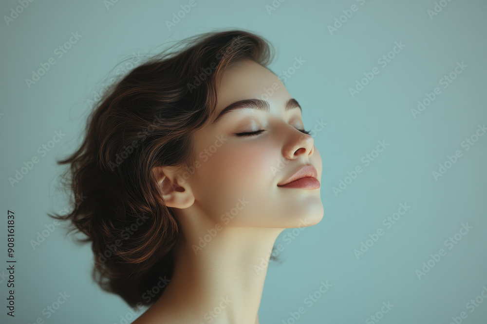 A close up of a girl's face with her eyes closed A close up of a girl's face with her eyes closed