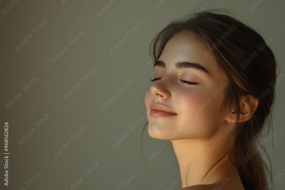 A close up of a girl's face with her eyes closed A close up of a girl's face with her eyes closed