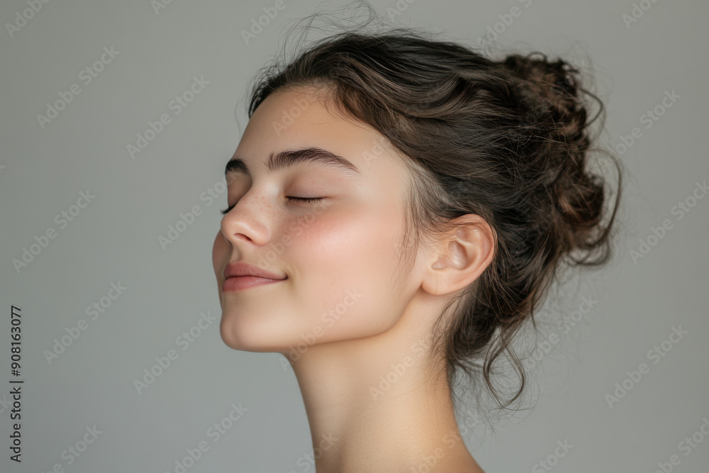 A close up of a girl's face with her eyes closed A close up of a girl's face with her eyes closed