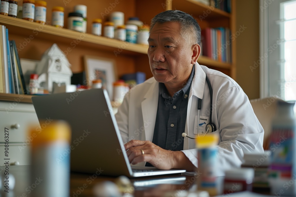 Doctor consulting online. Represents telemedicine, digital healthcare, and professional medical advice. Ideal for health tech, online consulting, and healthcare education. Doctor consulting online. Represents telemedicine, digital healthcare, and professional medical advice. Ideal for health tech, online consulting, and healthcare education.