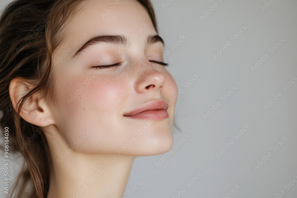 A close up of a girl's face with her eyes closed A close up of a girl's face with her eyes closed