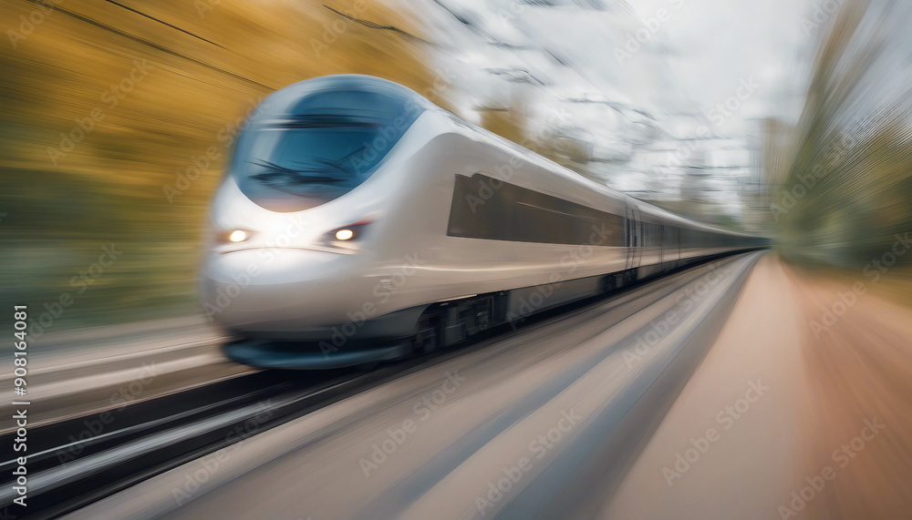 A high-speed train captured with panning technique, the train sharply in focus as it races through a blurred landscape, highlighting the sense of motion and speed.
A high-speed train captured with panning technique, the train sharply in focus as it races through a blurred landscape, highlighting the sense of motion and speed.
