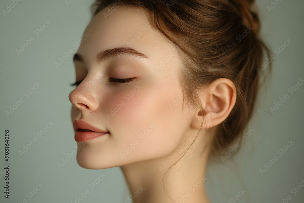 A close up of a girl's face with her eyes closed A close up of a girl's face with her eyes closed