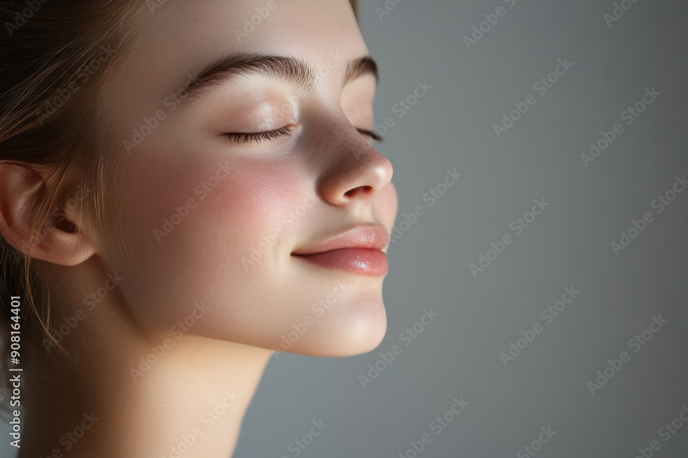 A close up of a girl's face with her eyes closed A close up of a girl's face with her eyes closed