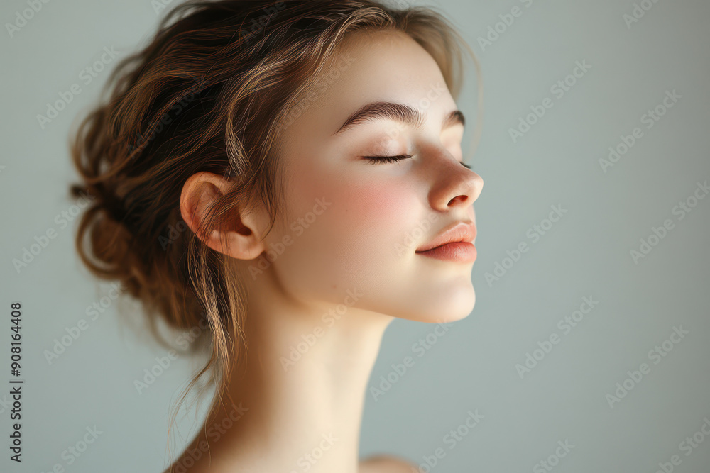 A close up of a girl's face with her eyes closed A close up of a girl's face with her eyes closed