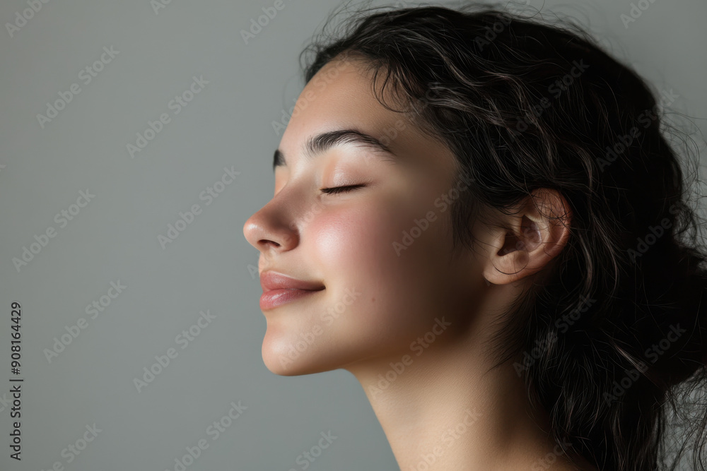 A close up of a girl's face with her eyes closed A close up of a girl's face with her eyes closed