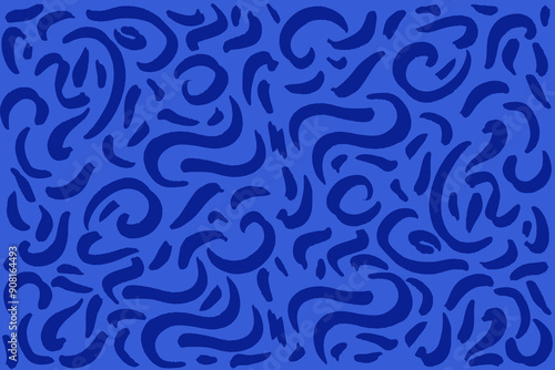 Monochrome blue abstract pattern with brush strokes, bright background, creating a dynamic and playful for poster, postcard, flyer, invitation design.