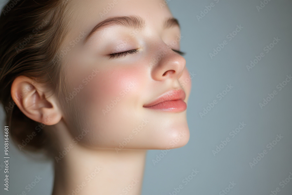 A close up of a girl's face with her eyes closed A close up of a girl's face with her eyes closed