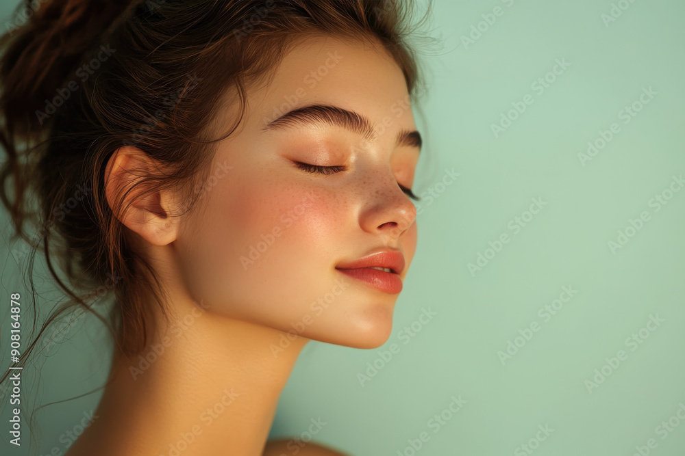 A close up of a girl's face with her eyes closed A close up of a girl's face with her eyes closed