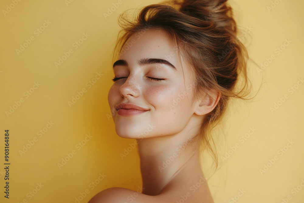 A close up of a girl's face with her eyes closed A close up of a girl's face with her eyes closed