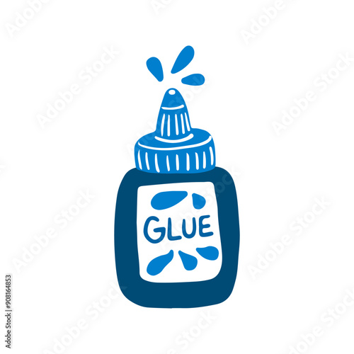 Cute glue bottle icon. Cartoon style glue bottle color drawing. School or office supplies item. Stationery single object.