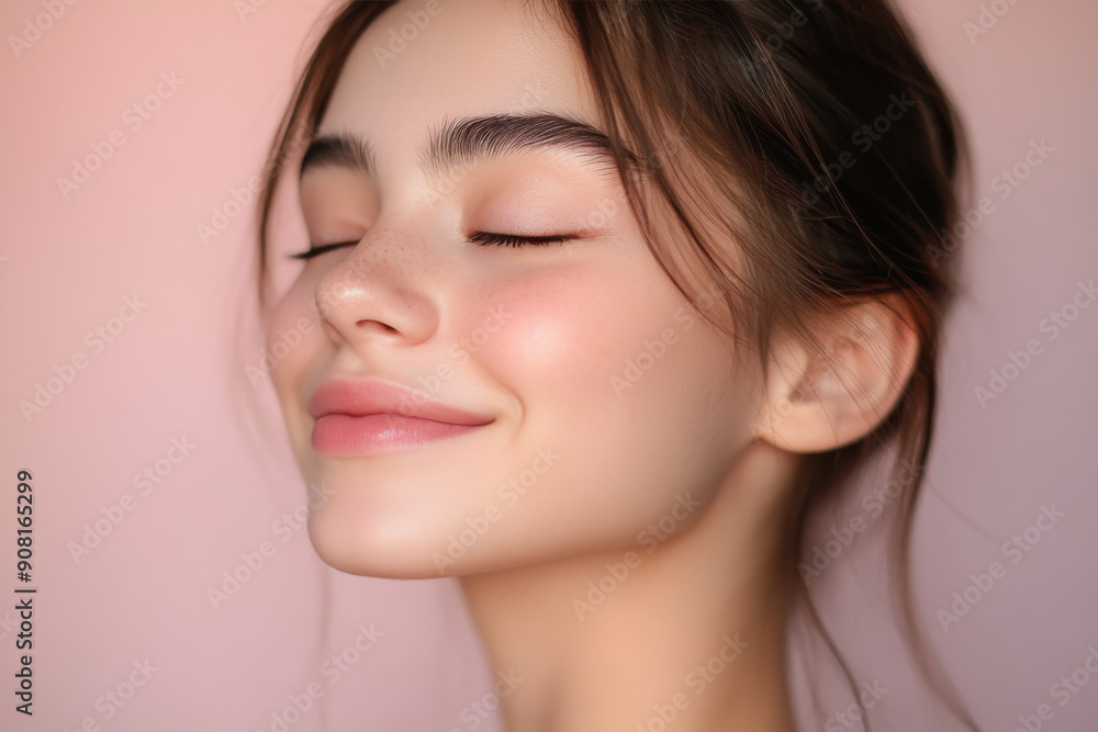 A close up of a girl's face with her eyes closed A close up of a girl's face with her eyes closed