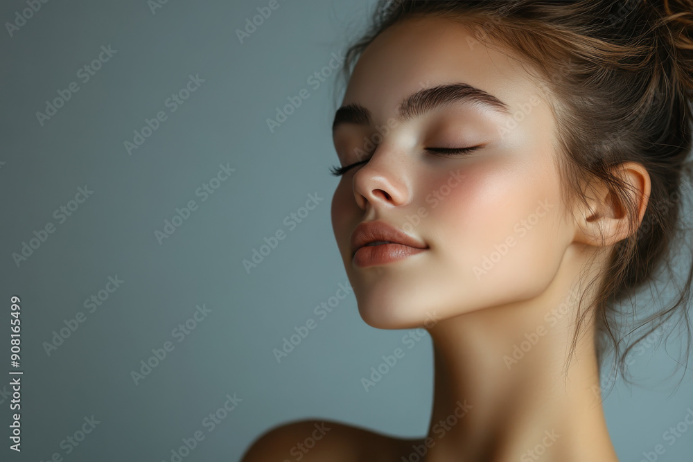 Fototapeta premium A close up of a girl's face with her eyes closed