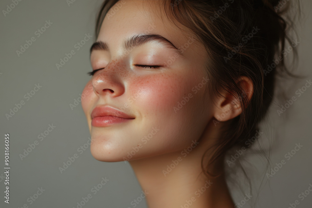 A close up of a girl's face with her eyes closed A close up of a girl's face with her eyes closed