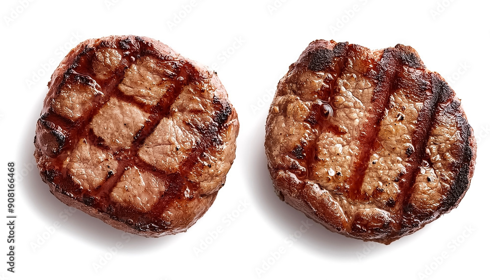 freshly grilled burger meat isolated on white background, top view. freshly grilled burger meat isolated on white background, top view.