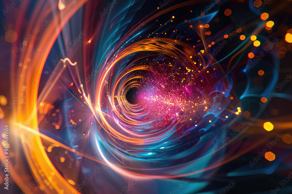 Particle accelerator, quantum entanglement visualized, light bending around a black hole Particle accelerator, quantum entanglement visualized, light bending around a black hole