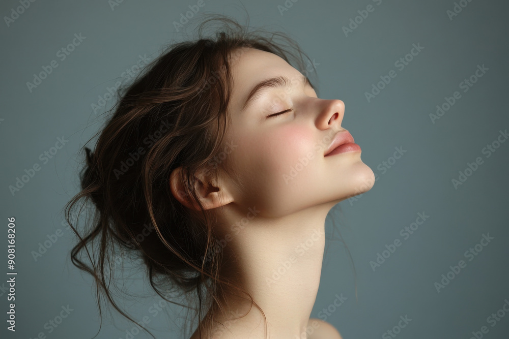 A close up of a girl's face with her eyes closed A close up of a girl's face with her eyes closed