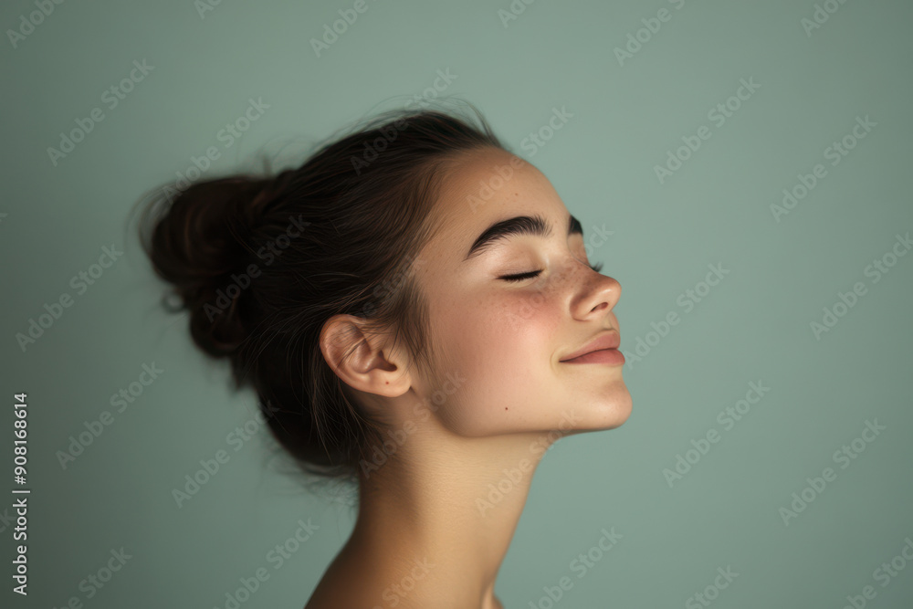 A close up of a girl's face with her eyes closed A close up of a girl's face with her eyes closed