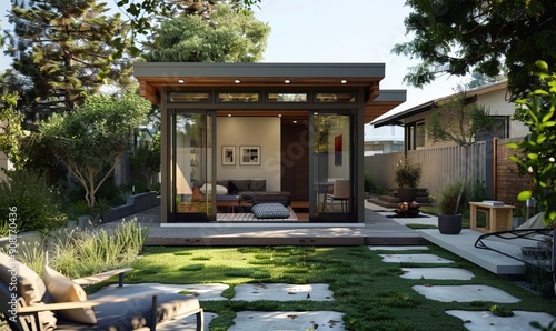 Accessory Dwelling Unit (ADU) A Small Home or Studio. Concept ADU, Small Home, Studio, Home Addition, Backyard Unit