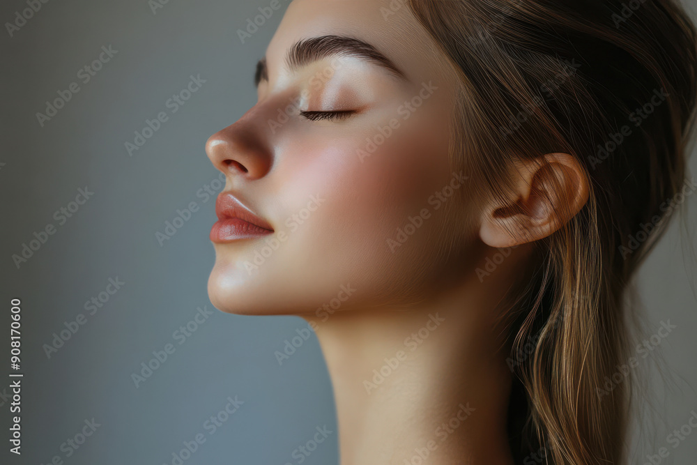 A close up of a girl's face with her eyes closed A close up of a girl's face with her eyes closed