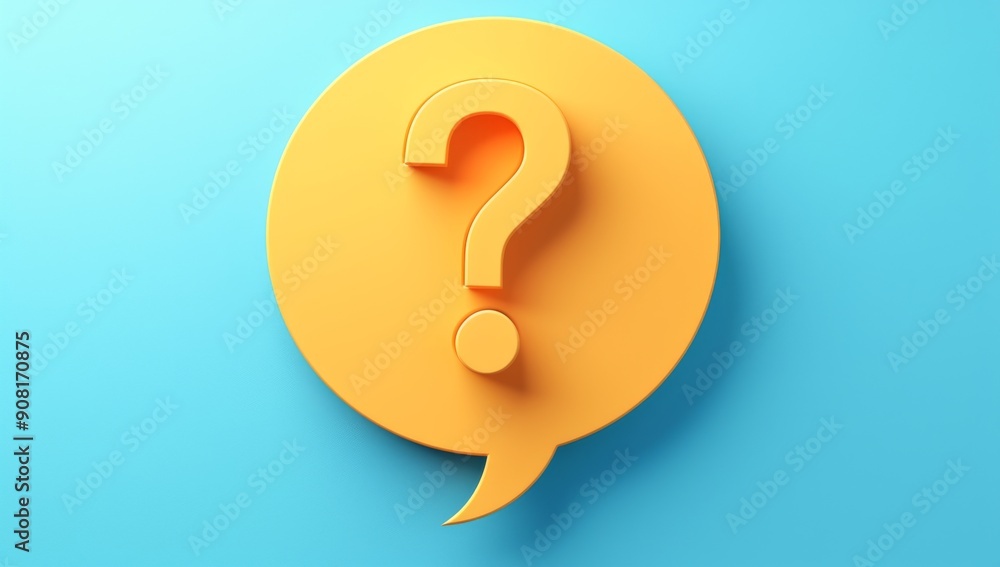 Light Blue Background with Orange Chat Bubble and Question Mark, Featuring Copy Space on the Side Light Blue Background with Orange Chat Bubble and Question Mark, Featuring Copy Space on the Side