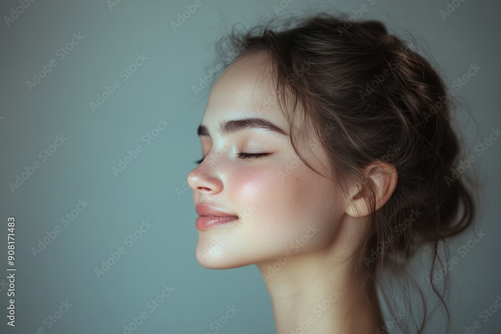 A close up of a girl's face with her eyes closed A close up of a girl's face with her eyes closed