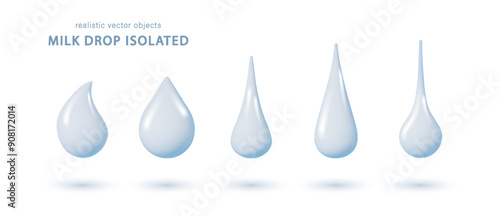 Milk , white water droplet or cream drip isolated. Realistic drop shampoo, gel or lotion skincare collections