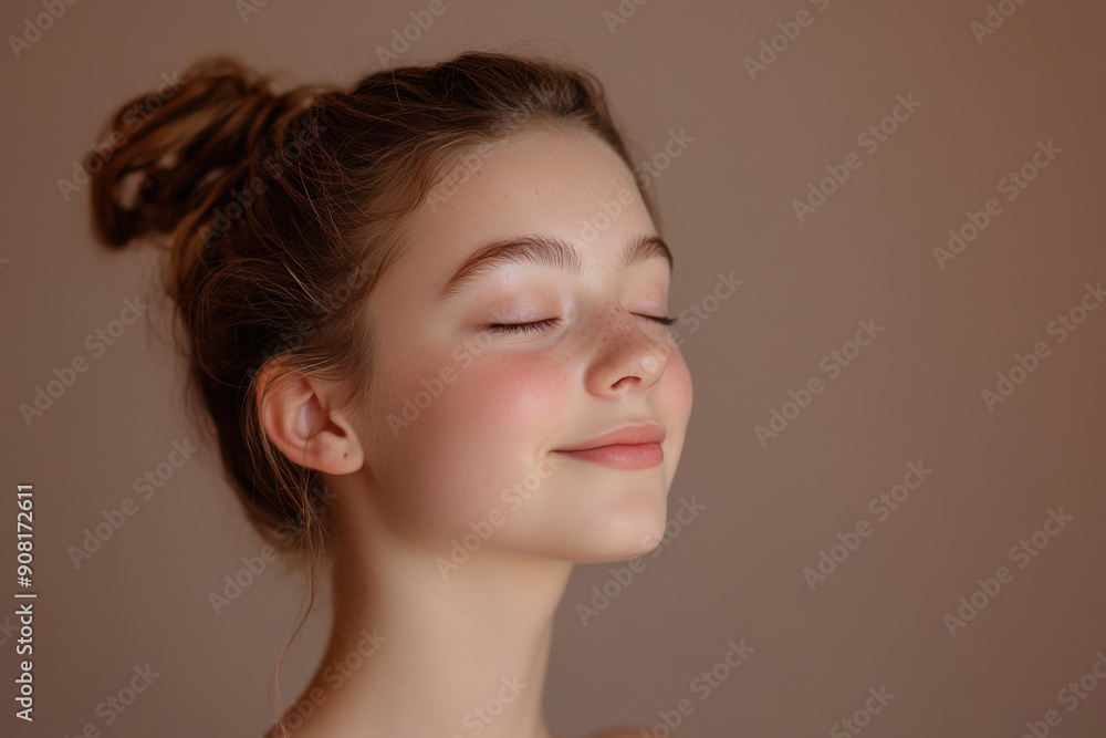 A close up of a girl's face with her eyes closed A close up of a girl's face with her eyes closed